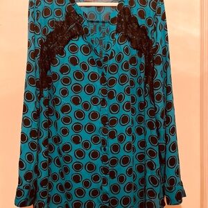 Worthington Teal and Black Polka Dot Blouse